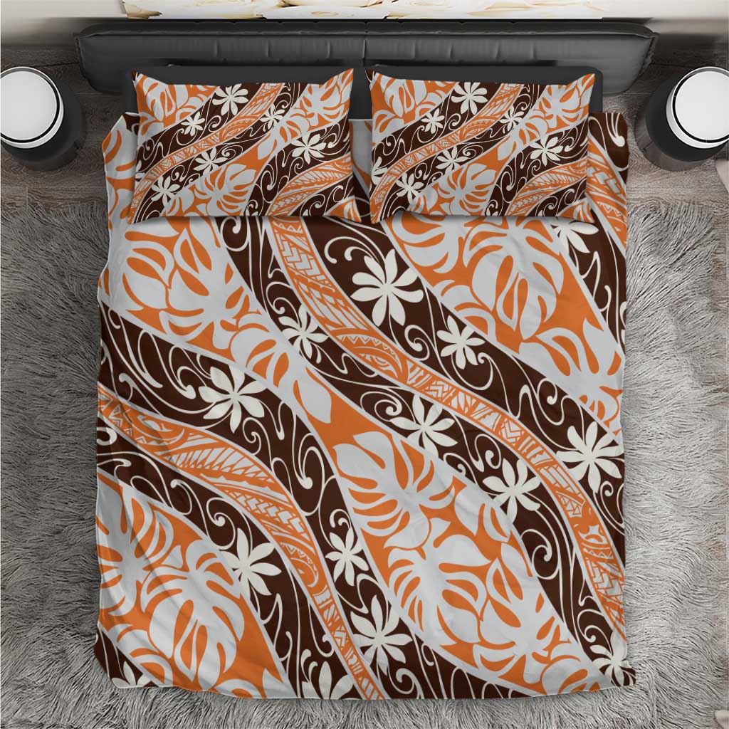 Puatou Tahiti Tiare Monstera Bedding Set Polynesian Pattern Curve Style - Polynesian Pride