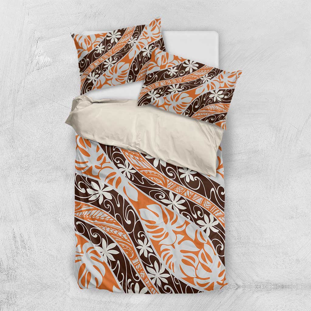 Puatou Tahiti Tiare Monstera Bedding Set Polynesian Pattern Curve Style - Polynesian Pride
