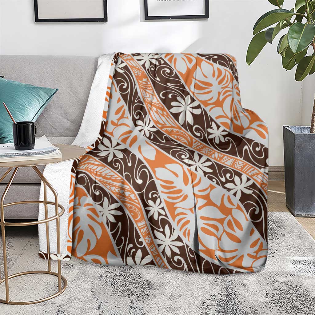 Puatou Tahiti Tiare Monstera Blanket Polynesian Pattern Curve Style - Polynesian Pride