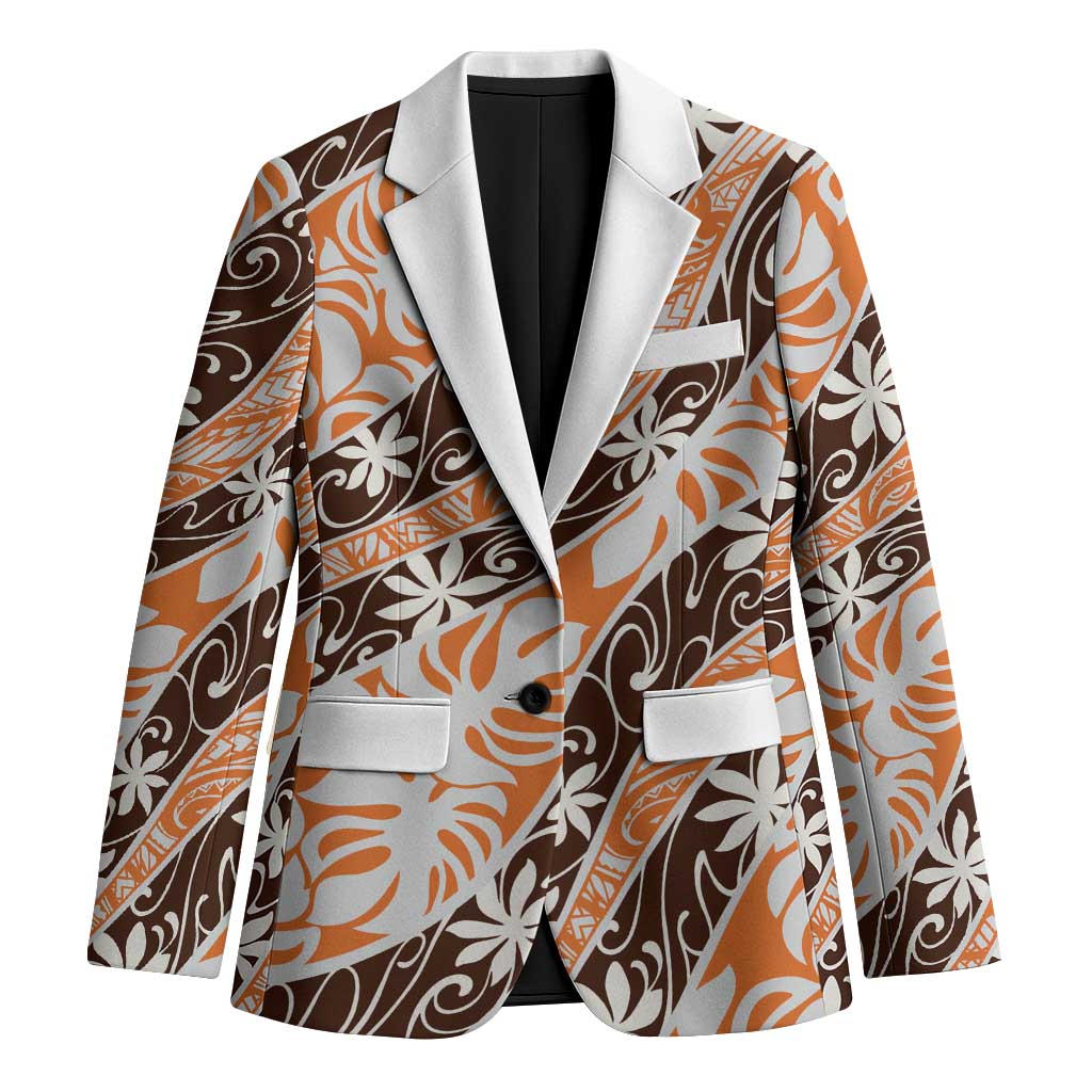 Puatou Tahiti Tiare Monstera Blazer Polynesian Pattern Curve Style - Polynesian Pride