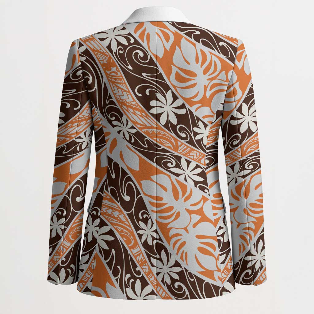 Puatou Tahiti Tiare Monstera Blazer Polynesian Pattern Curve Style - Polynesian Pride