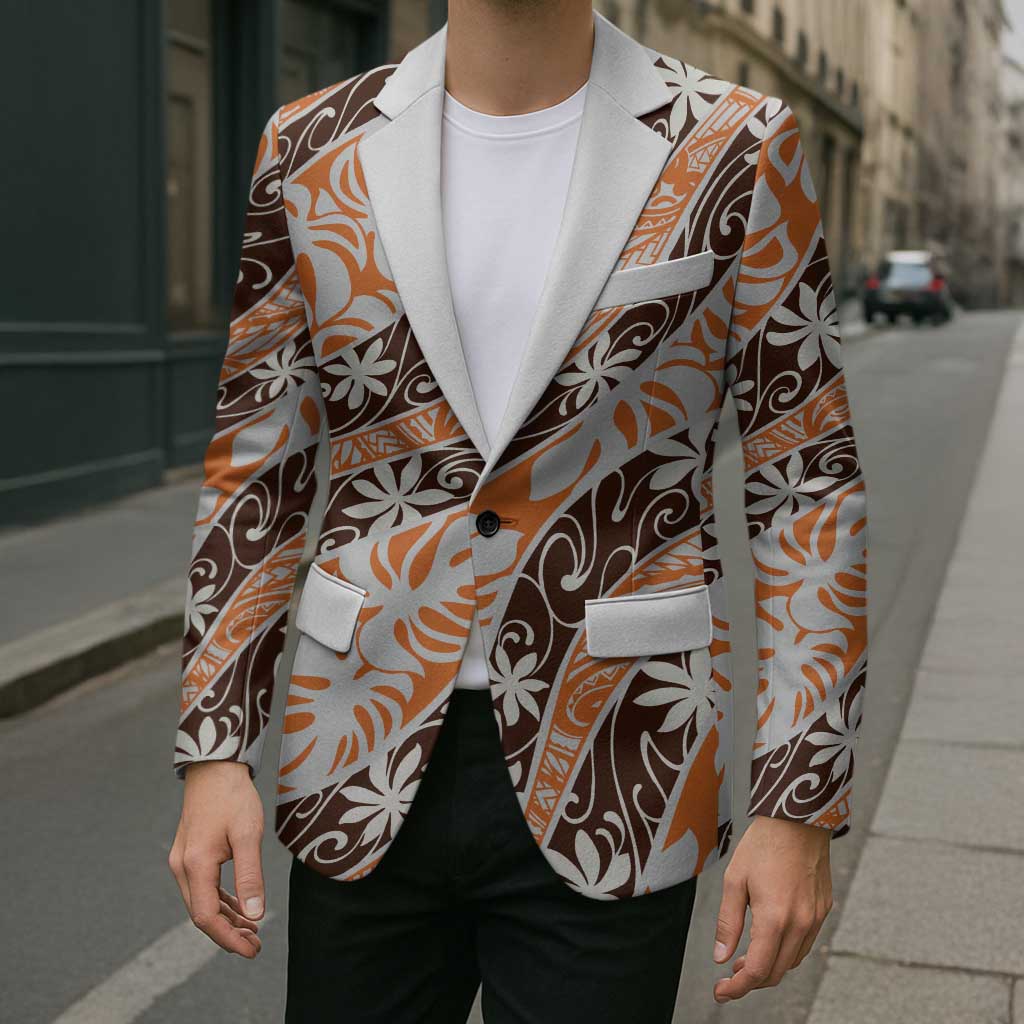 Puatou Tahiti Tiare Monstera Blazer Polynesian Pattern Curve Style - Polynesian Pride