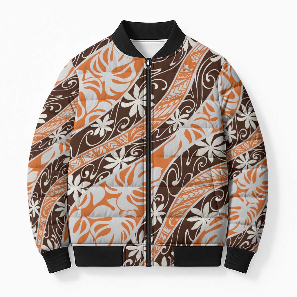 Puatou Tahiti Tiare Monstera Bomber Puffer Jacket Polynesian Pattern Curve Style - Polynesian Pride