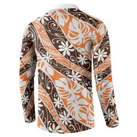Puatou Tahiti Tiare Monstera Button Sweatshirt Polynesian Pattern Curve Style - Polynesian Pride