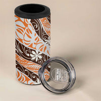 Puatou Tahiti Tiare Monstera 4 in 1 Can Cooler Tumbler Polynesian Pattern Curve Style - Polynesian Pride