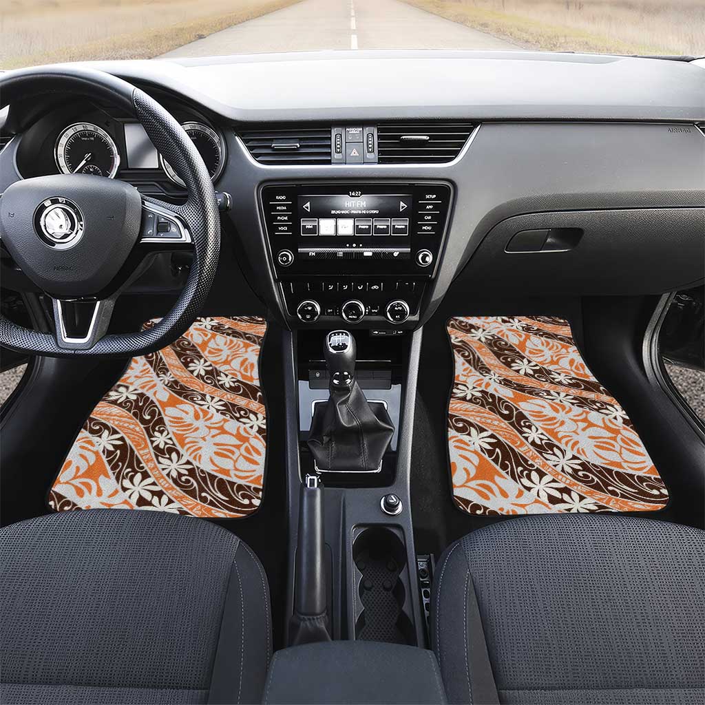 Puatou Tahiti Tiare Monstera Car Mats Polynesian Pattern Curve Style - Polynesian Pride