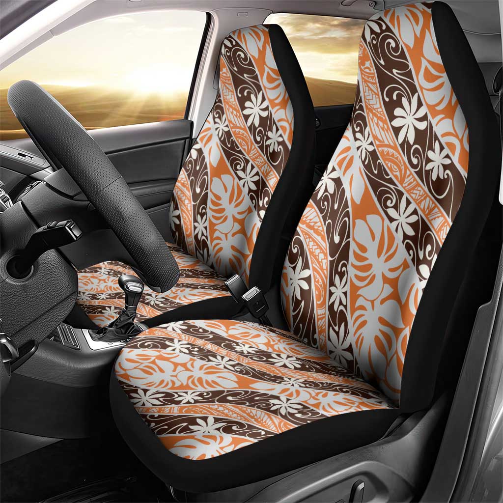 Puatou Tahiti Tiare Monstera Car Seat Cover Polynesian Pattern Curve Style - Polynesian Pride