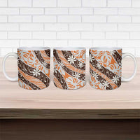 Puatou Tahiti Tiare Monstera Ceramic Mug Polynesian Pattern Curve Style - Polynesian Pride