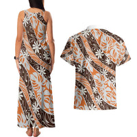 Puatou Tahiti Tiare Monstera Couples Matching Tank Maxi Dress and Hawaiian Shirt Polynesian Pattern Curve Style - Polynesian Pride