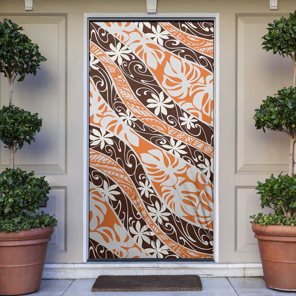 Puatou Tahiti Tiare Monstera Door Cover Polynesian Pattern Curve Style - Polynesian Pride