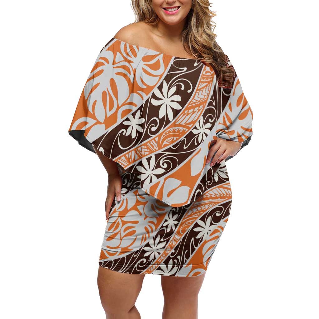 Puatou Tahiti Tiare Monstera Family Matching Off Shoulder Short Dress and Hawaiian Shirt Polynesian Pattern Curve Style - Polynesian Pride