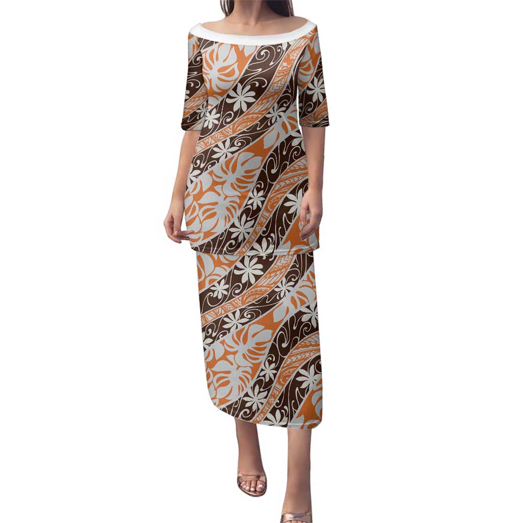 Puatou Tahiti Tiare Monstera Family Matching Puletasi and Hawaiian Shirt Polynesian Pattern Curve Style - Polynesian Pride
