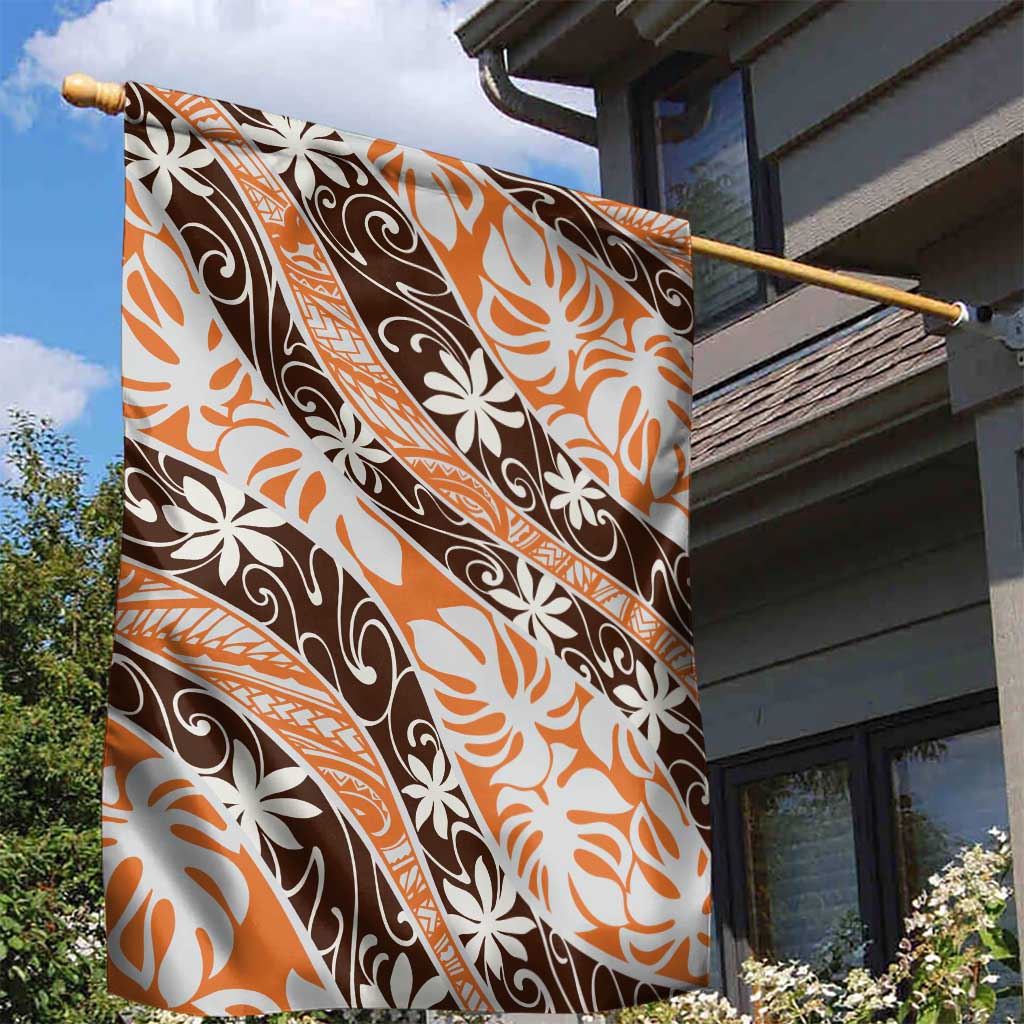 Puatou Tahiti Tiare Monstera Garden Flag Polynesian Pattern Curve Style - Polynesian Pride