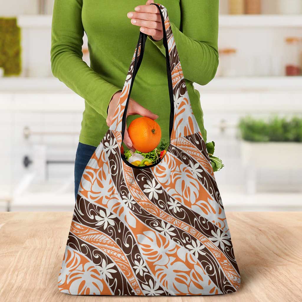 Puatou Tahiti Tiare Monstera Grocery Bag Polynesian Pattern Curve Style - Polynesian Pride