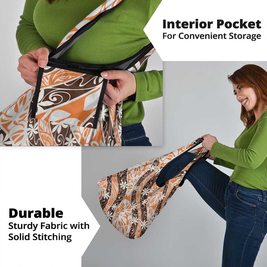 Puatou Tahiti Tiare Monstera Grocery Bag Polynesian Pattern Curve Style - Polynesian Pride