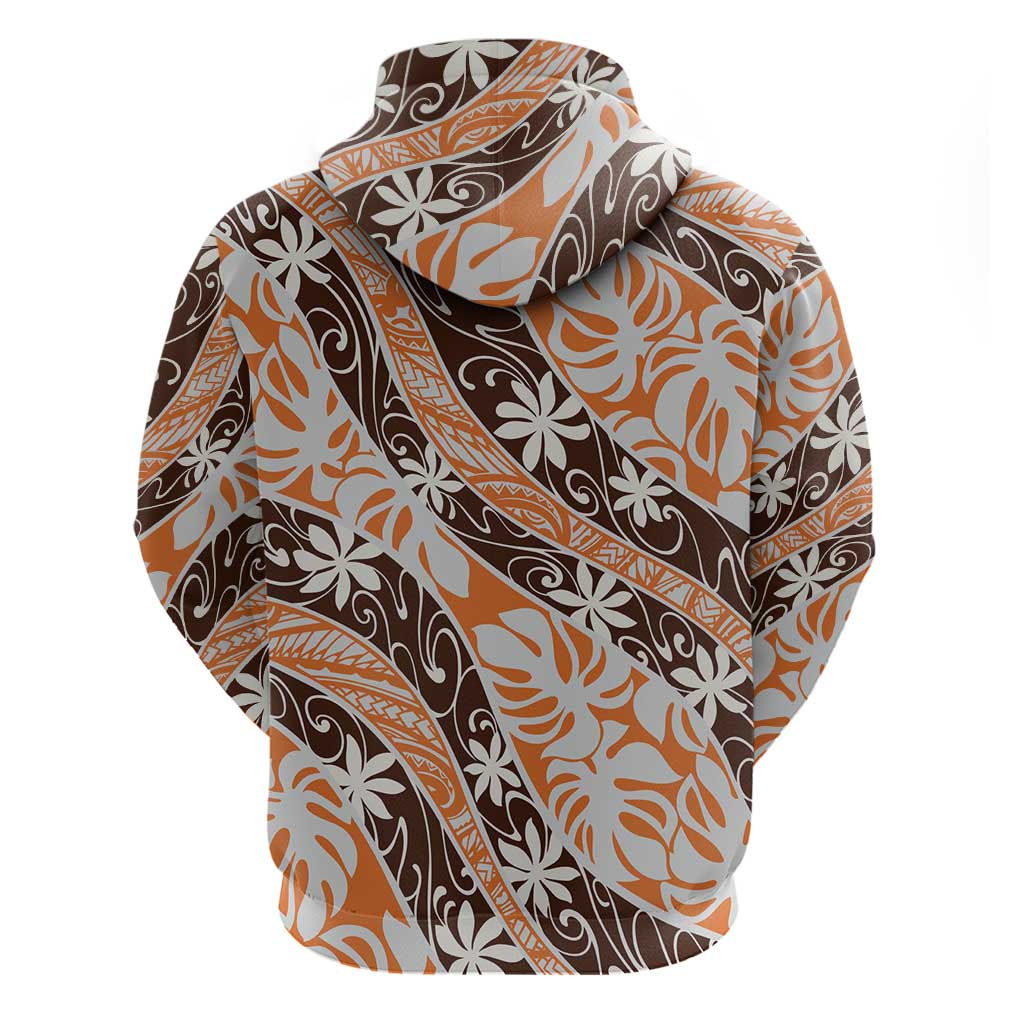 Puatou Tahiti Tiare Monstera Hoodie Polynesian Pattern Curve Style - Polynesian Pride