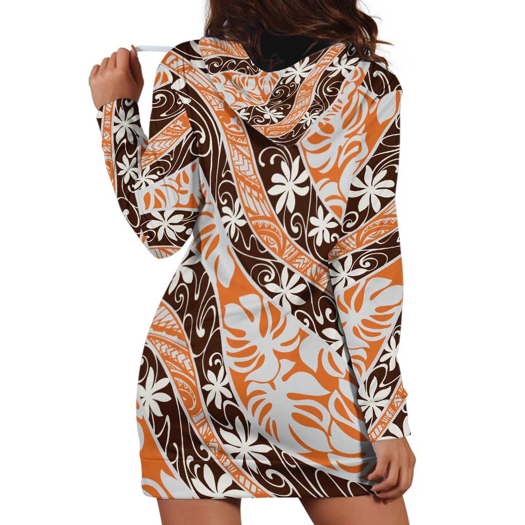 Puatou Tahiti Tiare Monstera Hoodie Dress Polynesian Pattern Curve Style - Polynesian Pride