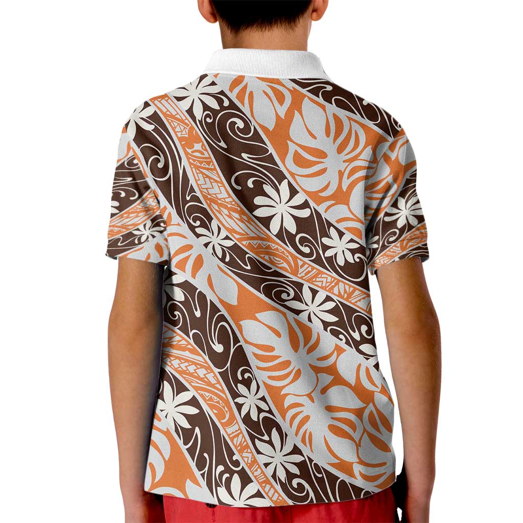 Puatou Tahiti Tiare Monstera Kid Polo Shirt Polynesian Pattern Curve Style - Polynesian Pride