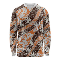 Puatou Tahiti Tiare Monstera Long Sleeve Shirt Polynesian Pattern Curve Style - Polynesian Pride