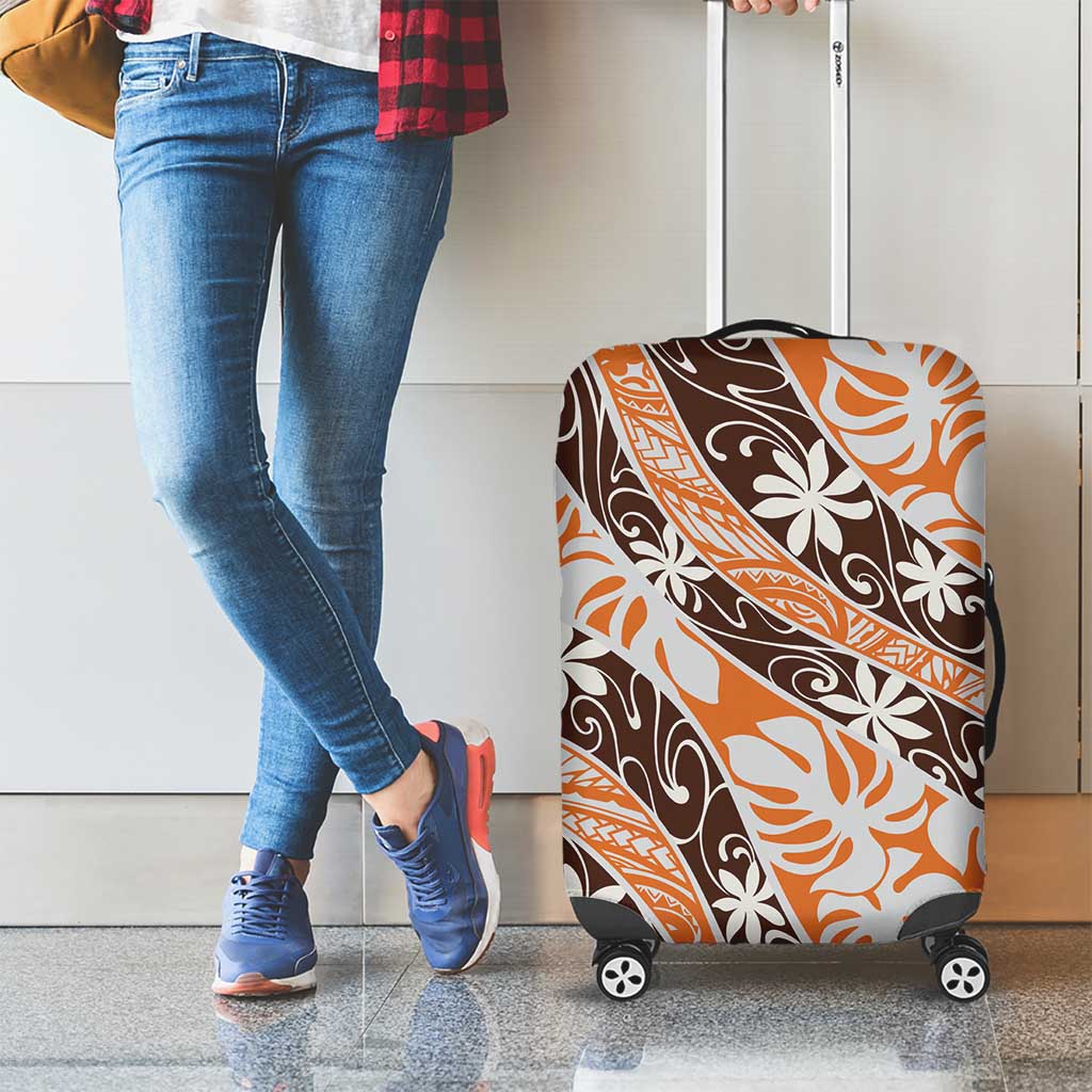 Puatou Tahiti Tiare Monstera Luggage Cover Polynesian Pattern Curve Style - Polynesian Pride