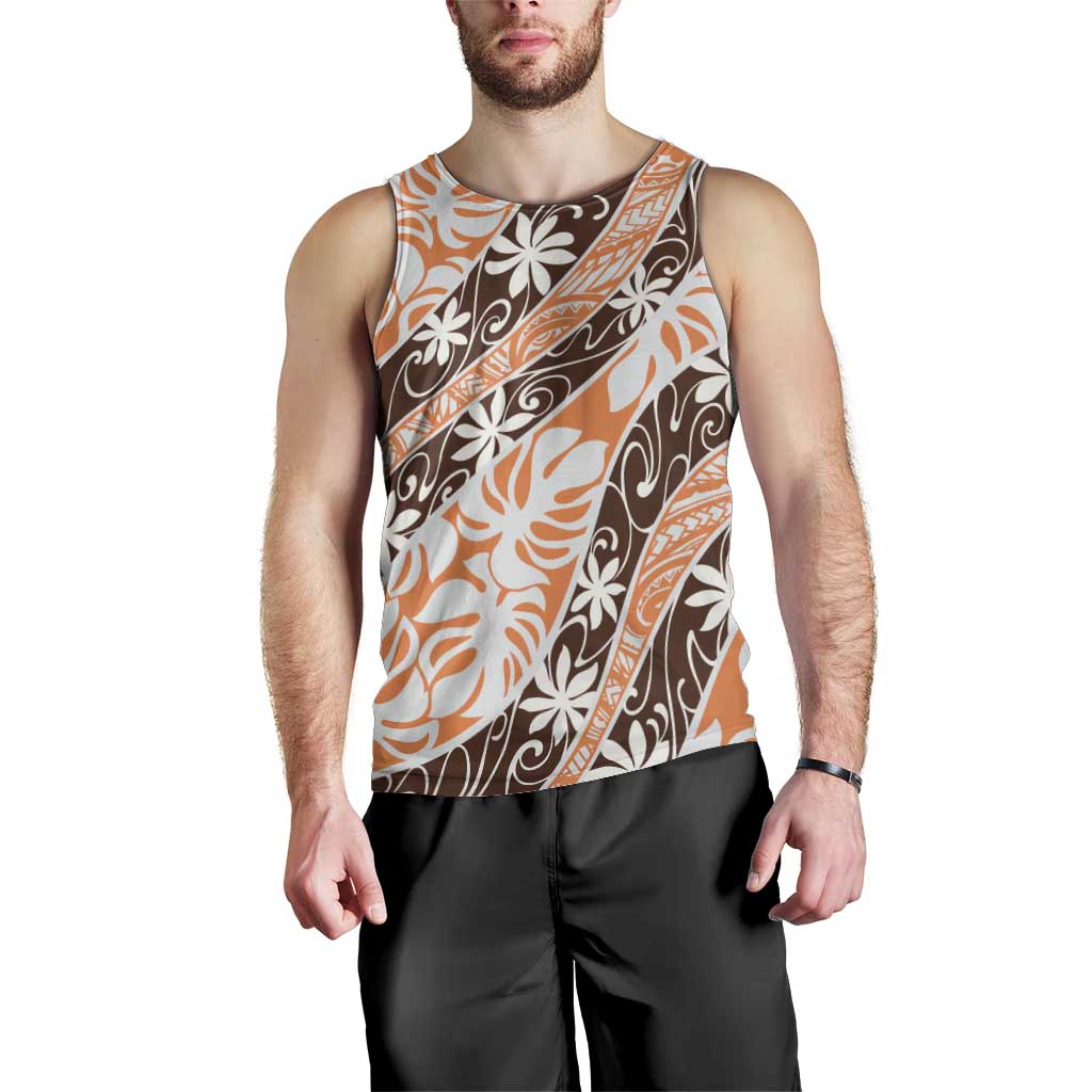 Puatou Tahiti Tiare Monstera Men Tank Top Polynesian Pattern Curve Style - Polynesian Pride