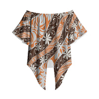 Puatou Tahiti Tiare Monstera Off Shoulder Wrap Waist Top Polynesian Pattern Curve Style LT01 Orange - Polynesian Pride