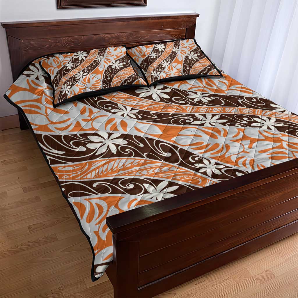 Puatou Tahiti Tiare Monstera Quilt Bed Set Polynesian Pattern Curve Style - Polynesian Pride