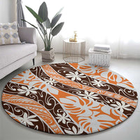 Puatou Tahiti Tiare Monstera Round Carpet Polynesian Pattern Curve Style - Polynesian Pride