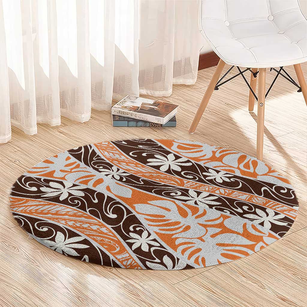Puatou Tahiti Tiare Monstera Round Carpet Polynesian Pattern Curve Style - Polynesian Pride