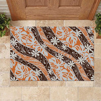 Puatou Tahiti Tiare Monstera Rubber Doormat Polynesian Pattern Curve Style - Polynesian Pride