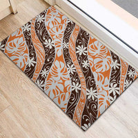 Puatou Tahiti Tiare Monstera Rubber Doormat Polynesian Pattern Curve Style - Polynesian Pride