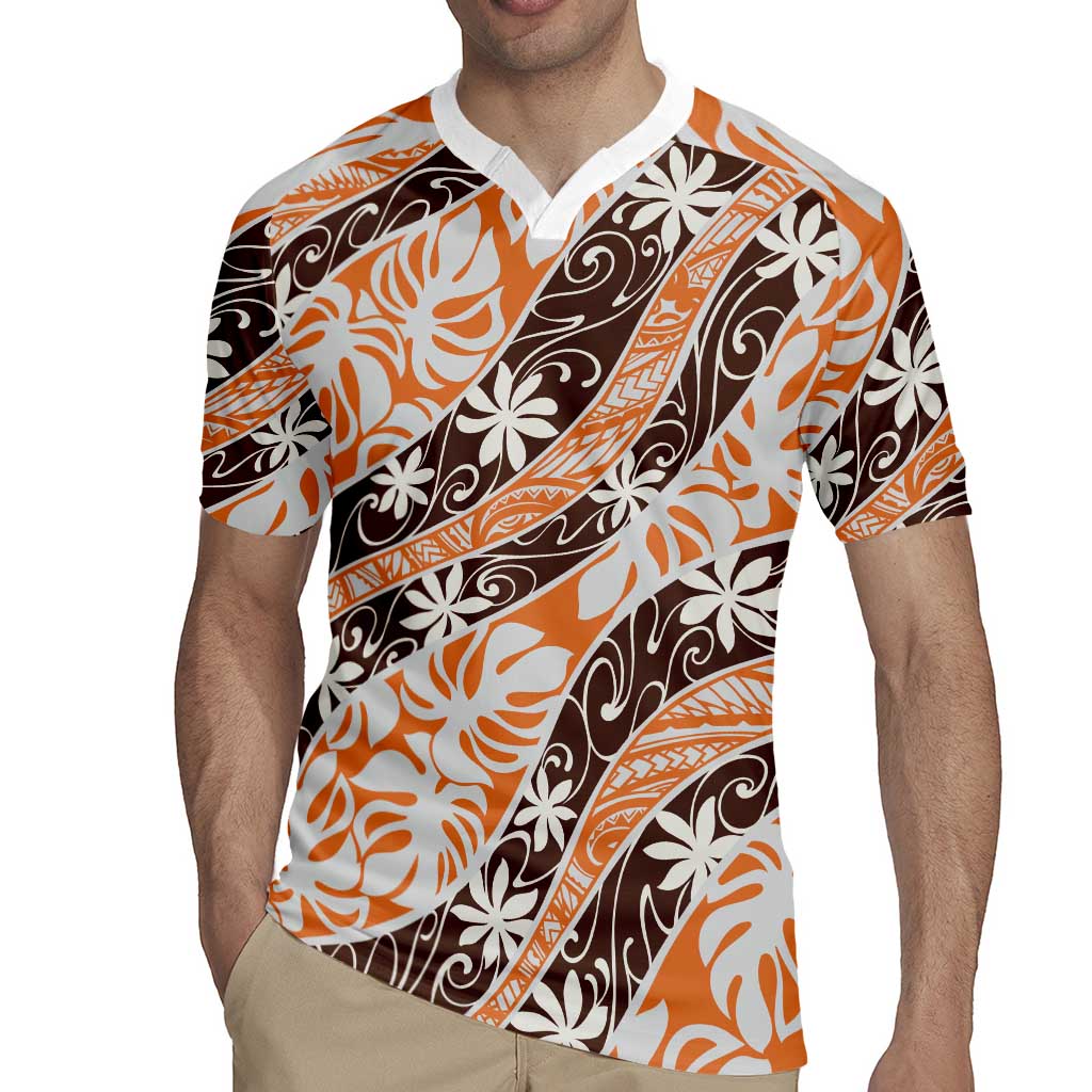 Puatou Tahiti Tiare Monstera Rugby Jersey Polynesian Pattern Curve Style - Polynesian Pride