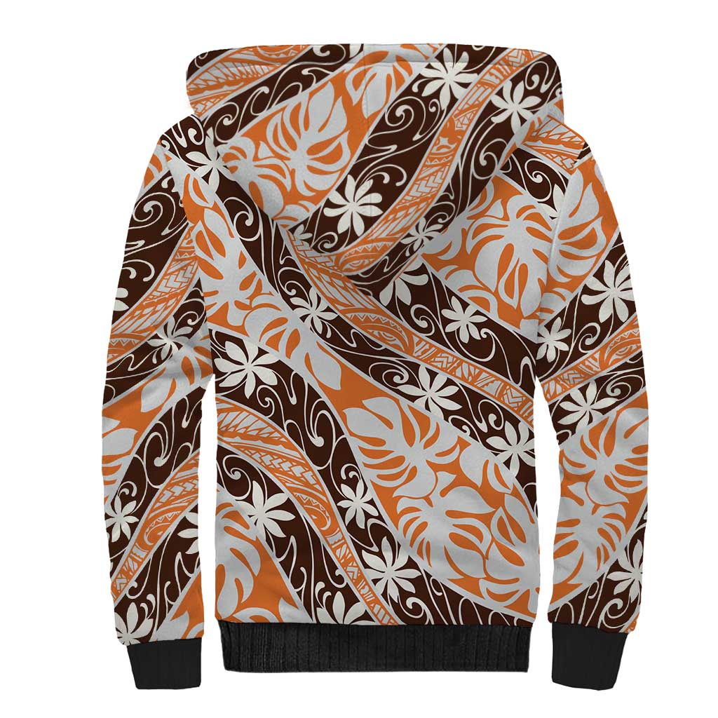 Puatou Tahiti Tiare Monstera Sherpa Hoodie Polynesian Pattern Curve Style - Polynesian Pride