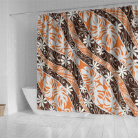 Puatou Tahiti Tiare Monstera Shower Curtain Polynesian Pattern Curve Style - Polynesian Pride