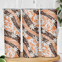 Puatou Tahiti Tiare Monstera Skinny Tumbler Polynesian Pattern Curve Style - Polynesian Pride