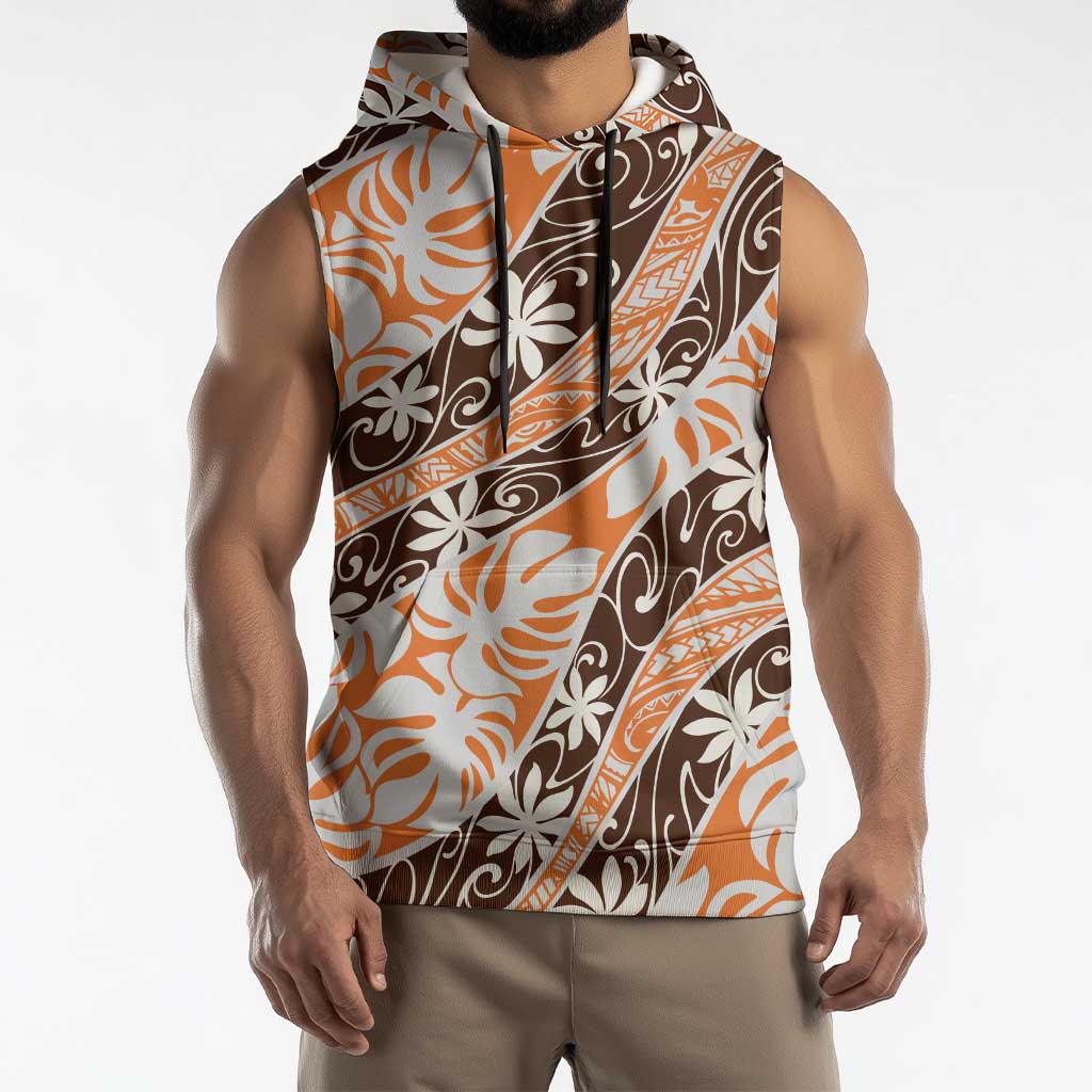Puatou Tahiti Tiare Monstera Sleeveless Hoodie Polynesian Pattern Curve Style - Polynesian Pride