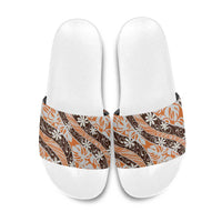 Puatou Tahiti Tiare Monstera Slide Sandals Polynesian Pattern Curve Style - Polynesian Pride