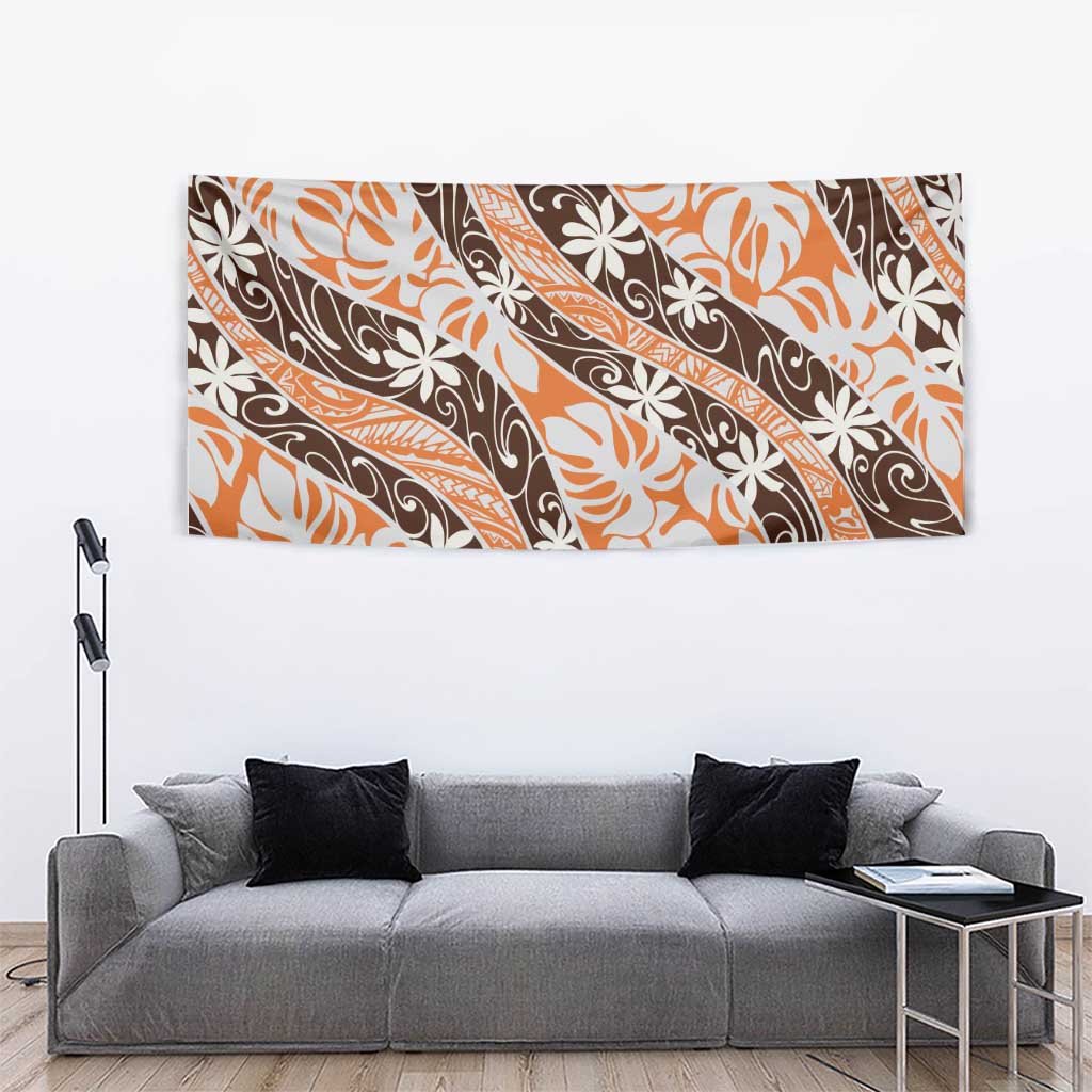 Puatou Tahiti Tiare Monstera Tapestry Polynesian Pattern Curve Style - Polynesian Pride