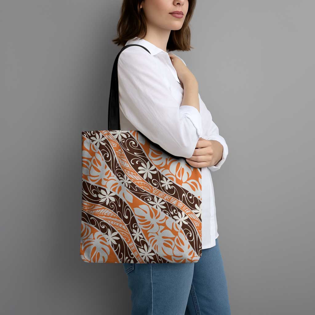 Puatou Tahiti Tiare Monstera Tote Bag Polynesian Pattern Curve Style - Polynesian Pride