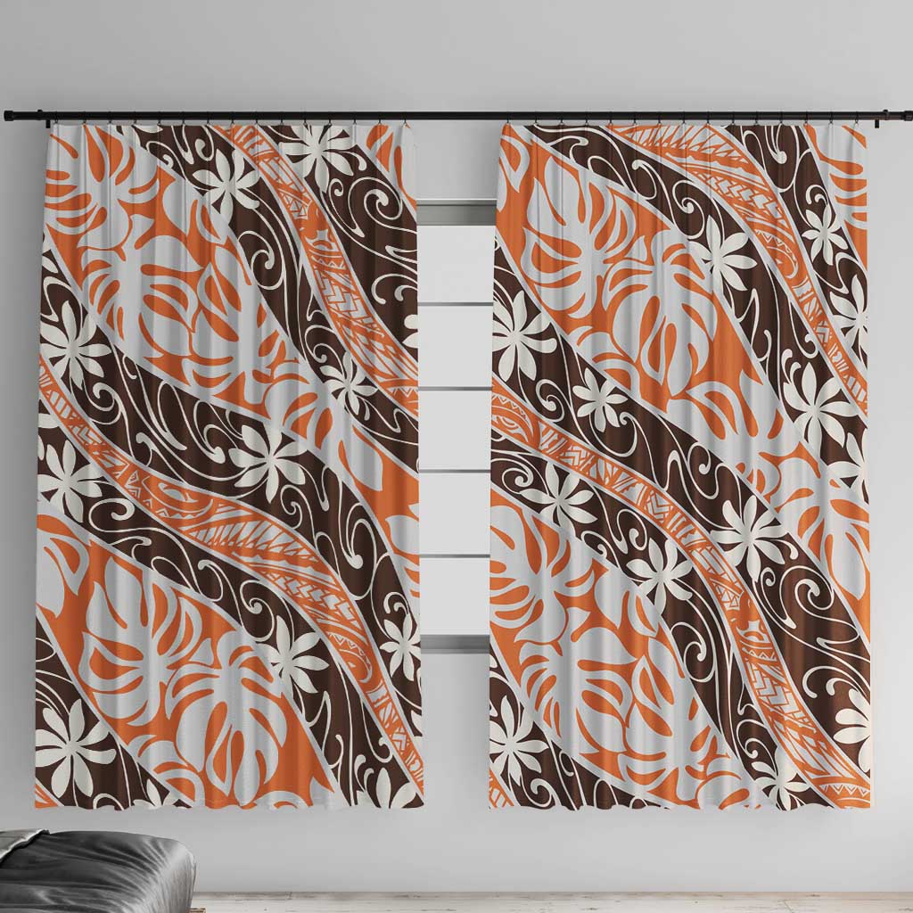 Puatou Tahiti Tiare Monstera Window Curtain Polynesian Pattern Curve Style - Polynesian Pride
