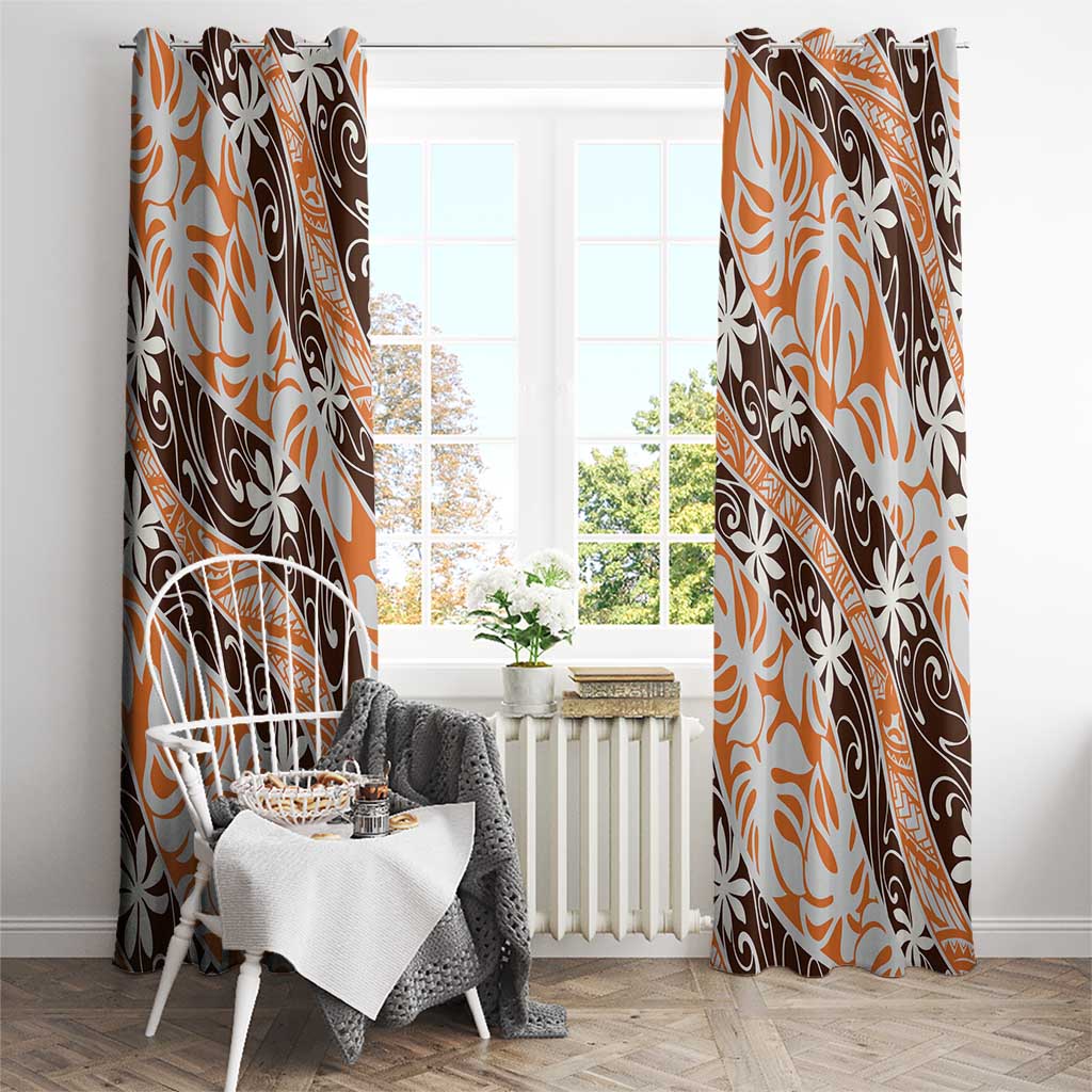 Puatou Tahiti Tiare Monstera Window Curtain Polynesian Pattern Curve Style - Polynesian Pride