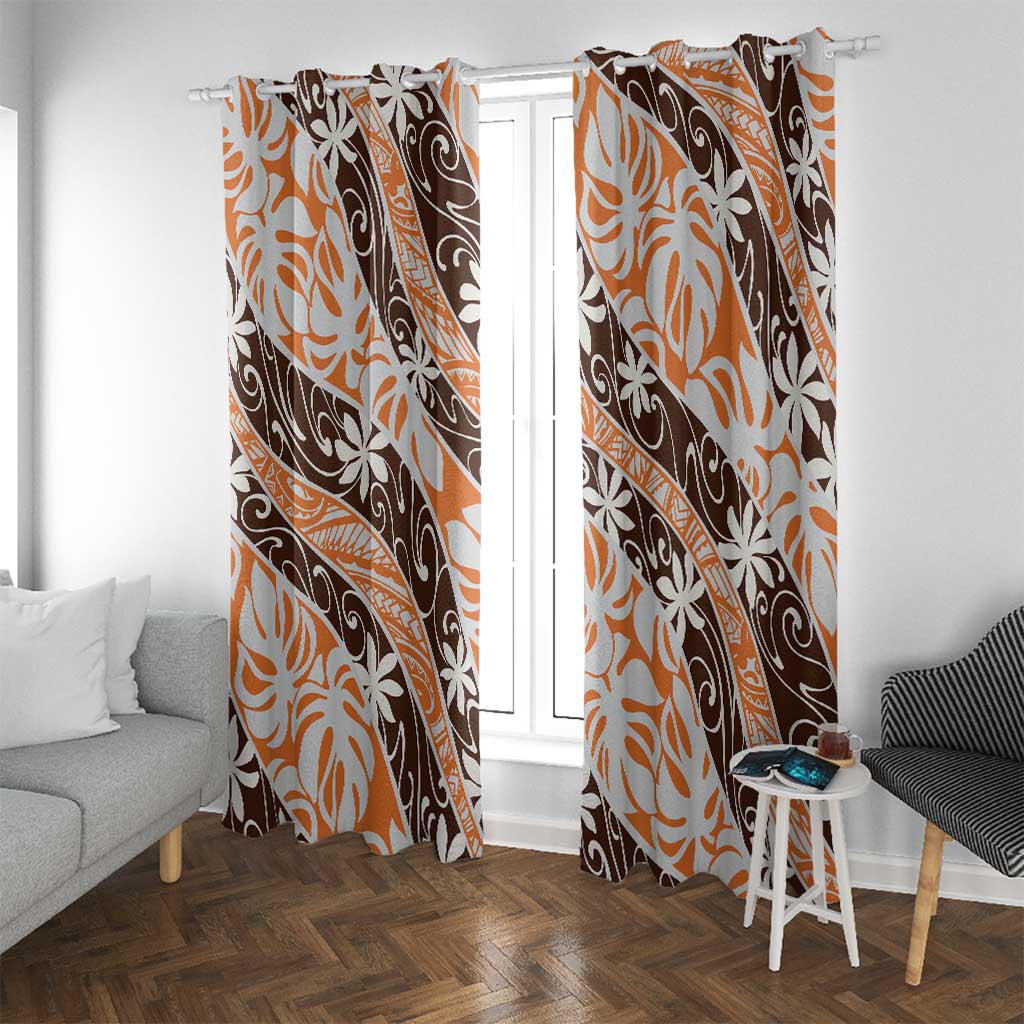Puatou Tahiti Tiare Monstera Window Curtain Polynesian Pattern Curve Style - Polynesian Pride