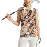 Puatou Tahiti Tiare Monstera Women Sleeveless Polo Shirt Polynesian Pattern Curve Style - Polynesian Pride
