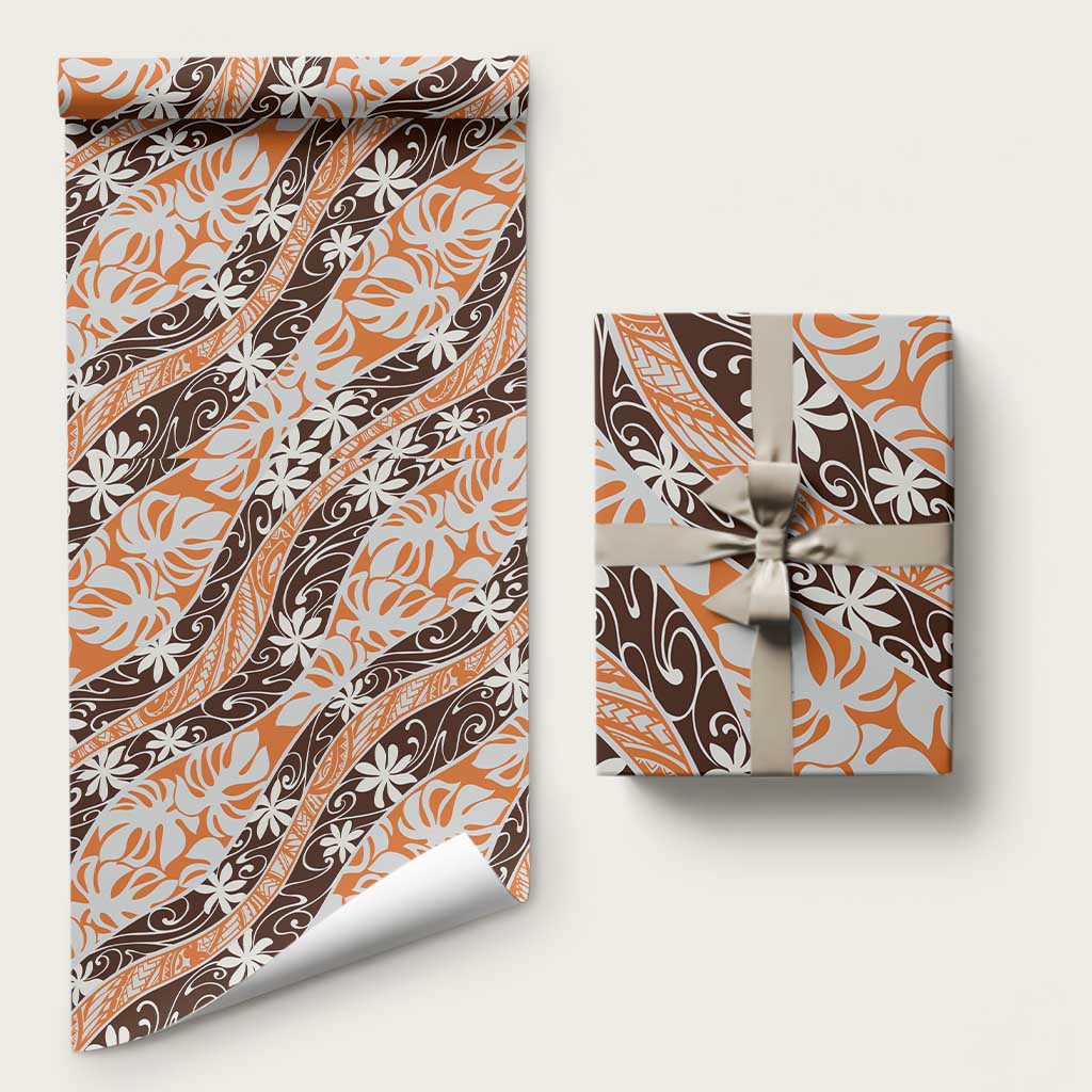 Puatou Tahiti Tiare Monstera Wrapping Paper Polynesian Pattern Curve Style - Polynesian Pride