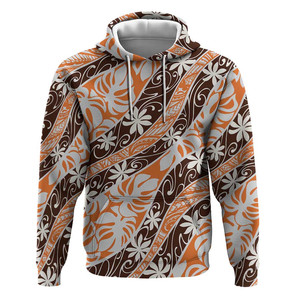 Puatou Tahiti Tiare Monstera Zip Hoodie Polynesian Pattern Curve Style - Polynesian Pride