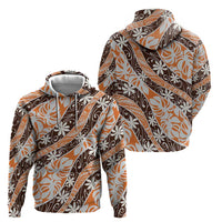 Puatou Tahiti Tiare Monstera Zip Hoodie Polynesian Pattern Curve Style - Polynesian Pride