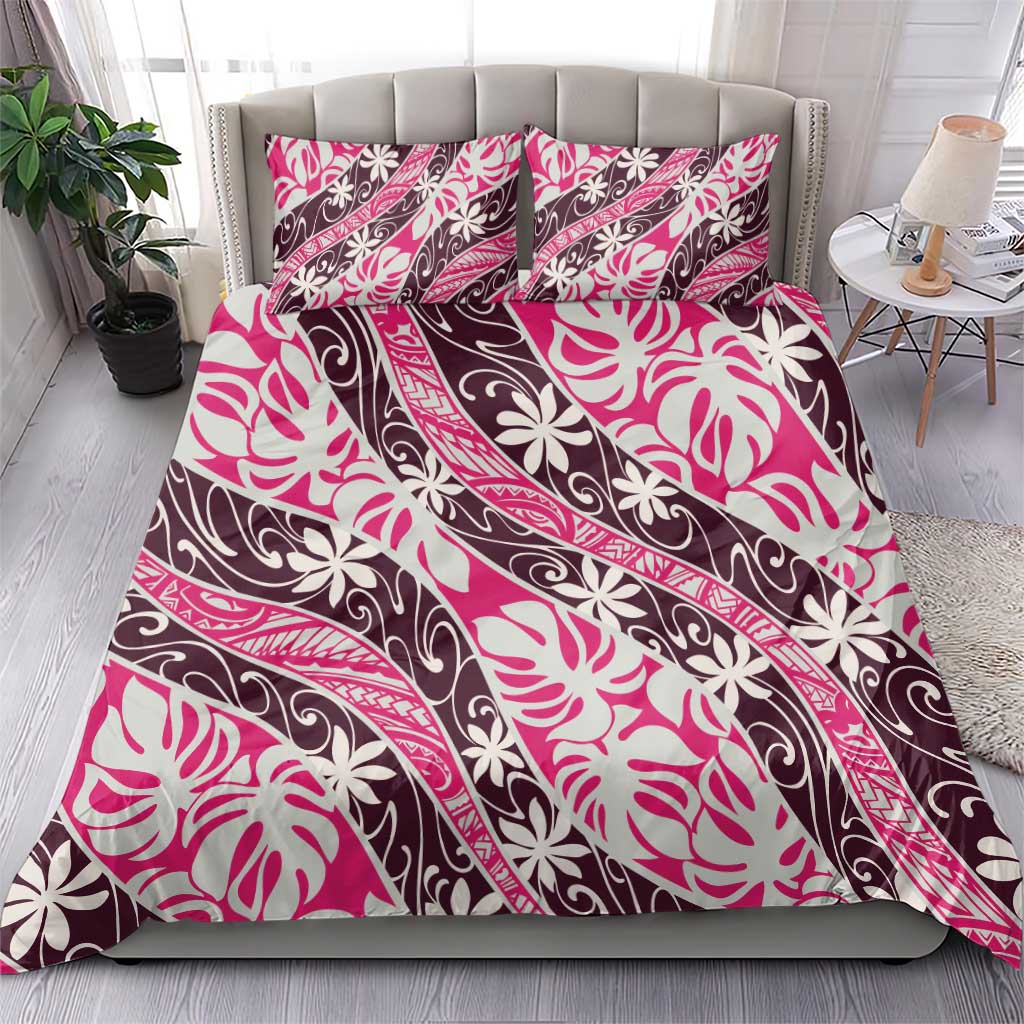 Tarona Tahiti Tiare Monstera Bedding Set Polynesian Pattern Curve Style - Polynesian Pride