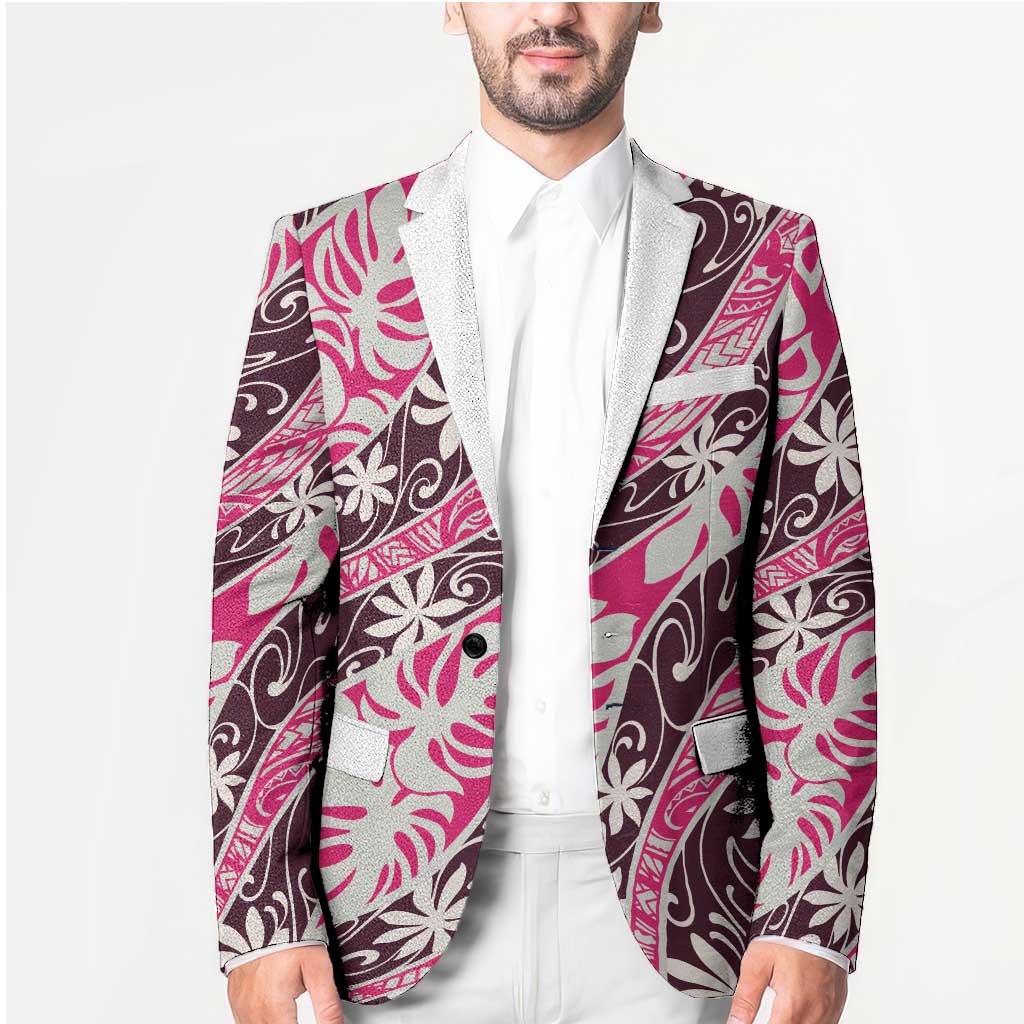 Tarona Tahiti Tiare Monstera Blazer Polynesian Pattern Curve Style - Polynesian Pride