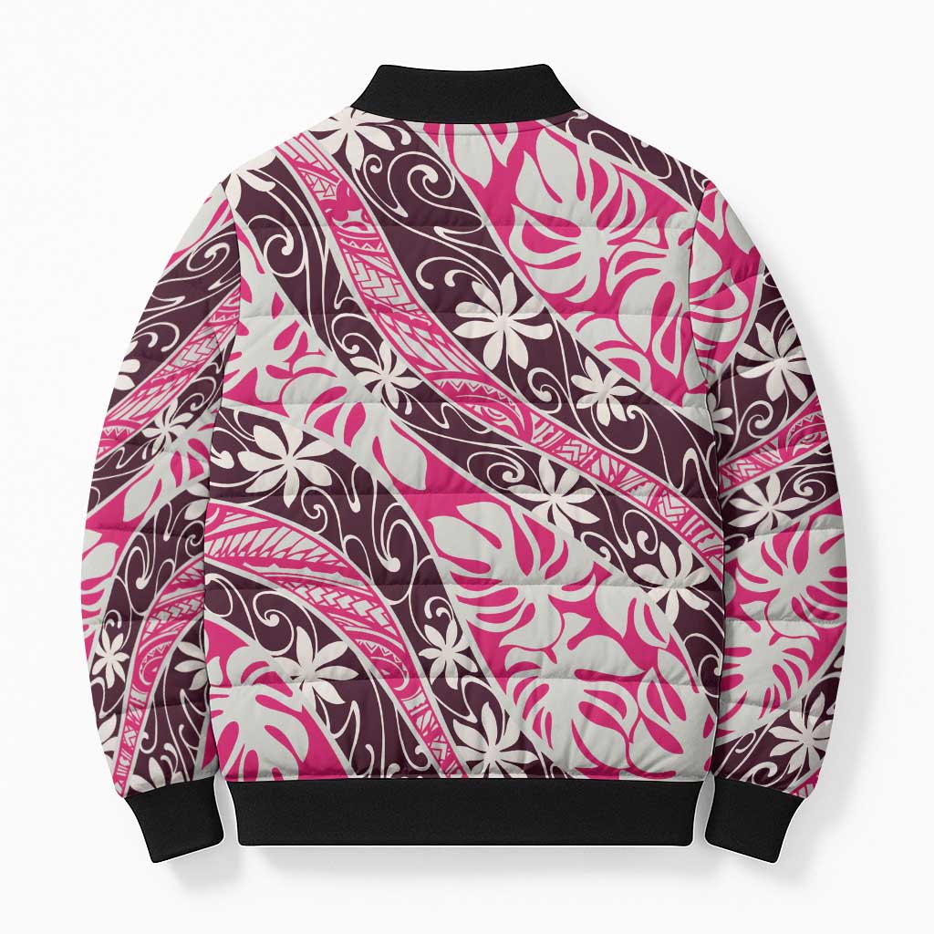 Tarona Tahiti Tiare Monstera Bomber Puffer Jacket Polynesian Pattern Curve Style - Polynesian Pride