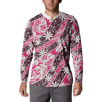 Tarona Tahiti Tiare Monstera Button Sweatshirt Polynesian Pattern Curve Style - Polynesian Pride